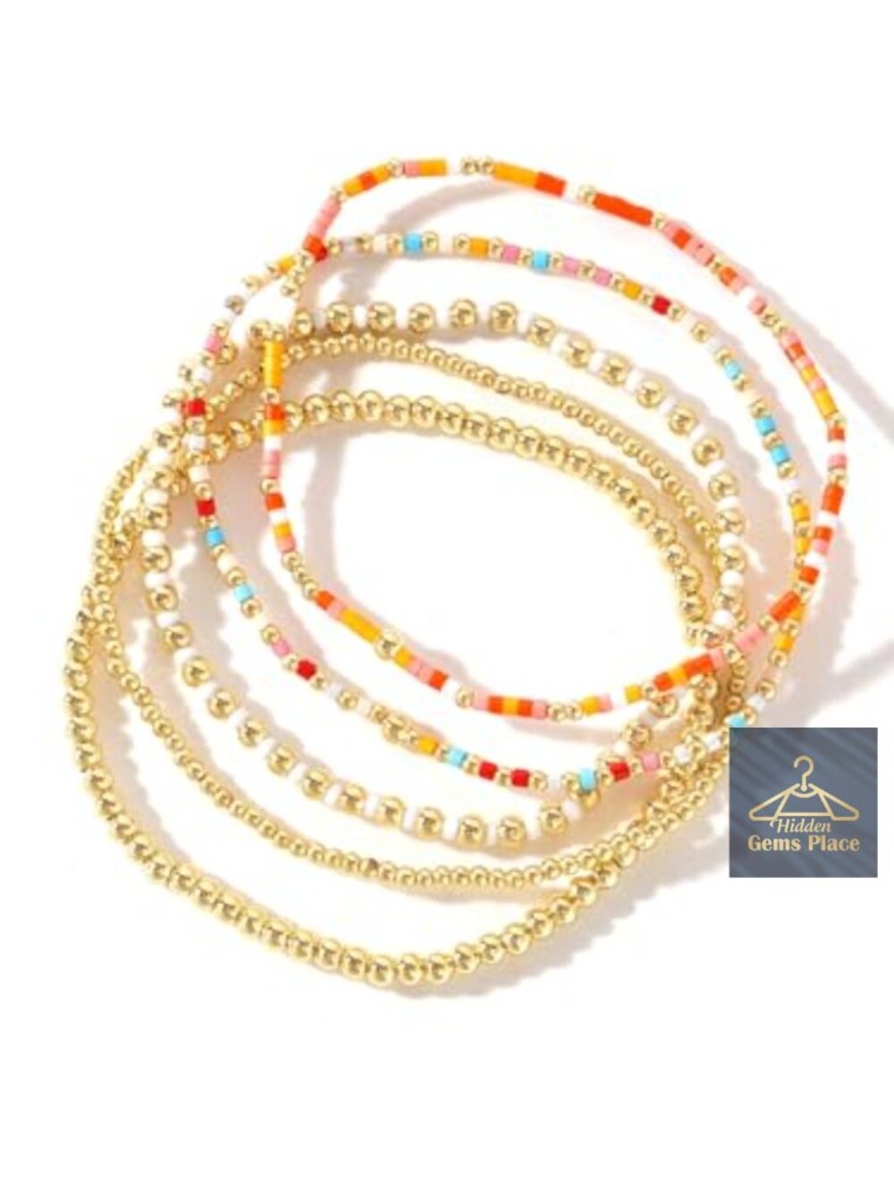 14K Gold Plated Seed Bead Stretch Bracelet Stack Boho